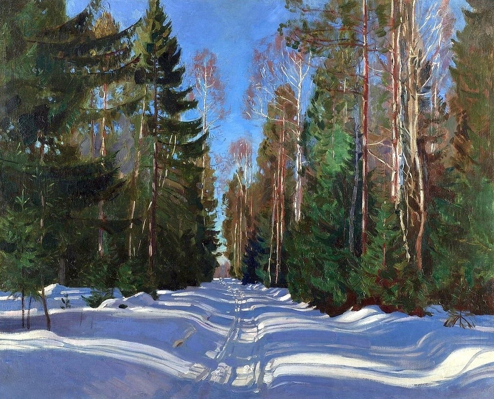 Станислав Жуковский - Зимняя дорога в лесу 1928г. 