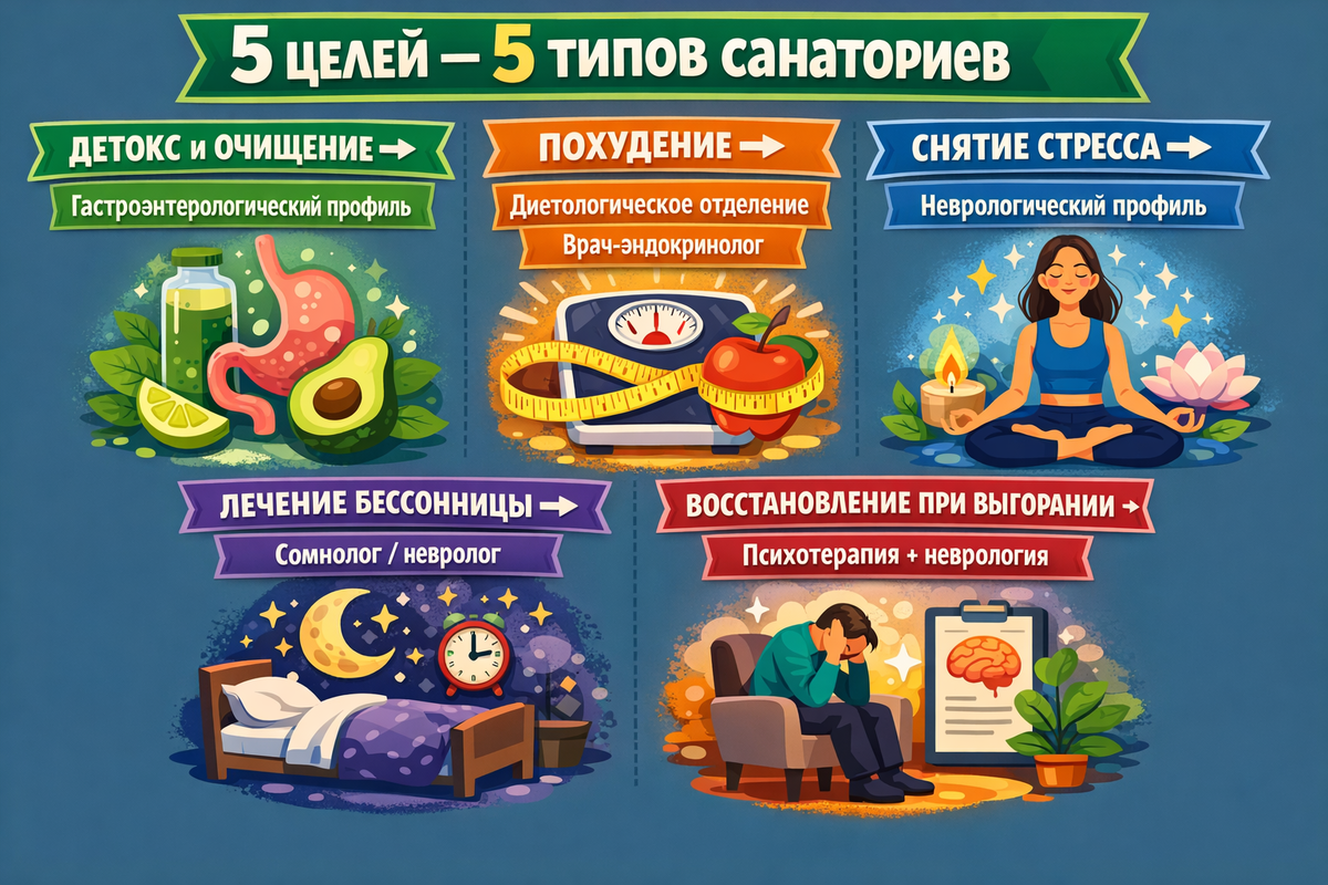 5 целей — 5 типов санаториев
