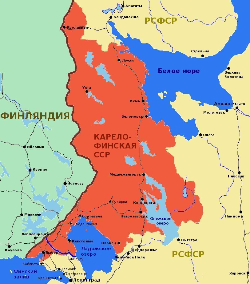 Карело-Финская ССР, созданная "мудрым товарищем Сталиным" в 1940 году. Если бы Хрущев не отменил ее в 1956 году - граница Финляндии сегодня проходила бы в 70 км от Санкт-Петербурга, а Мурманская область оказалась бы полностью "отрезанной" от остальной России.