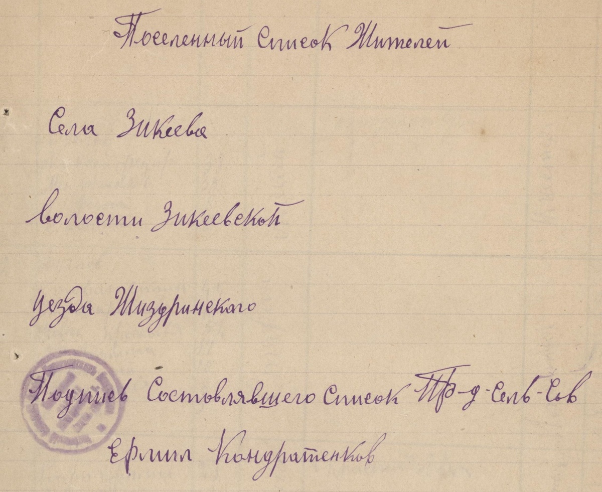 Первый лист поселенного списка