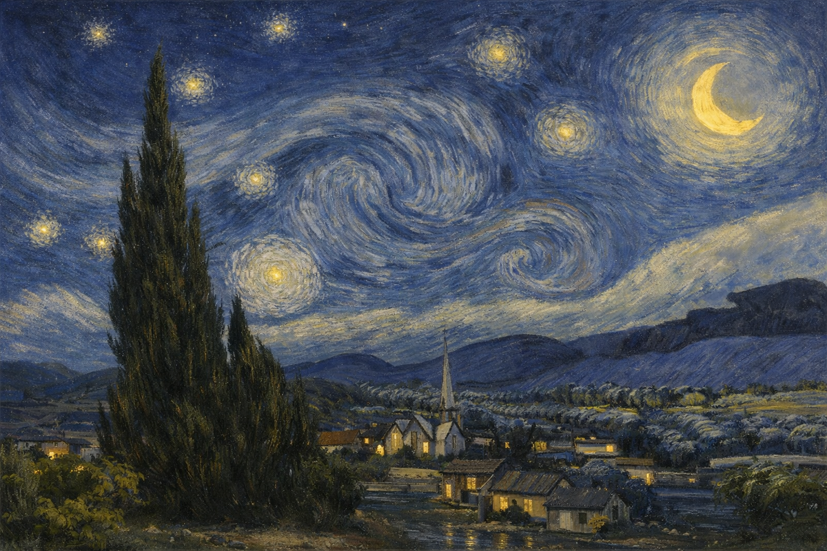 "Звёздная ночь" Ван Гога в стиле реализм