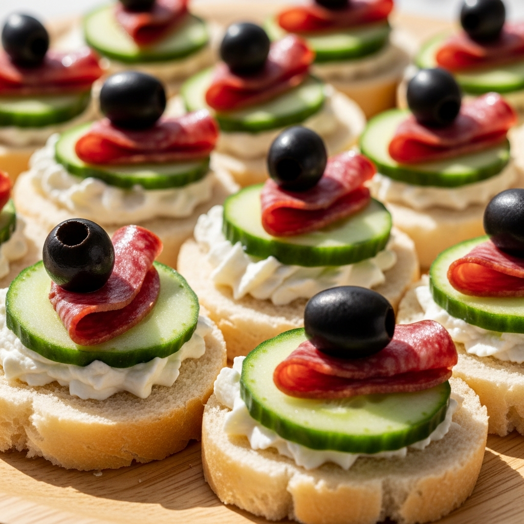Классическое сочетание салями, свежего огурца и оливки в удобном мини-формате