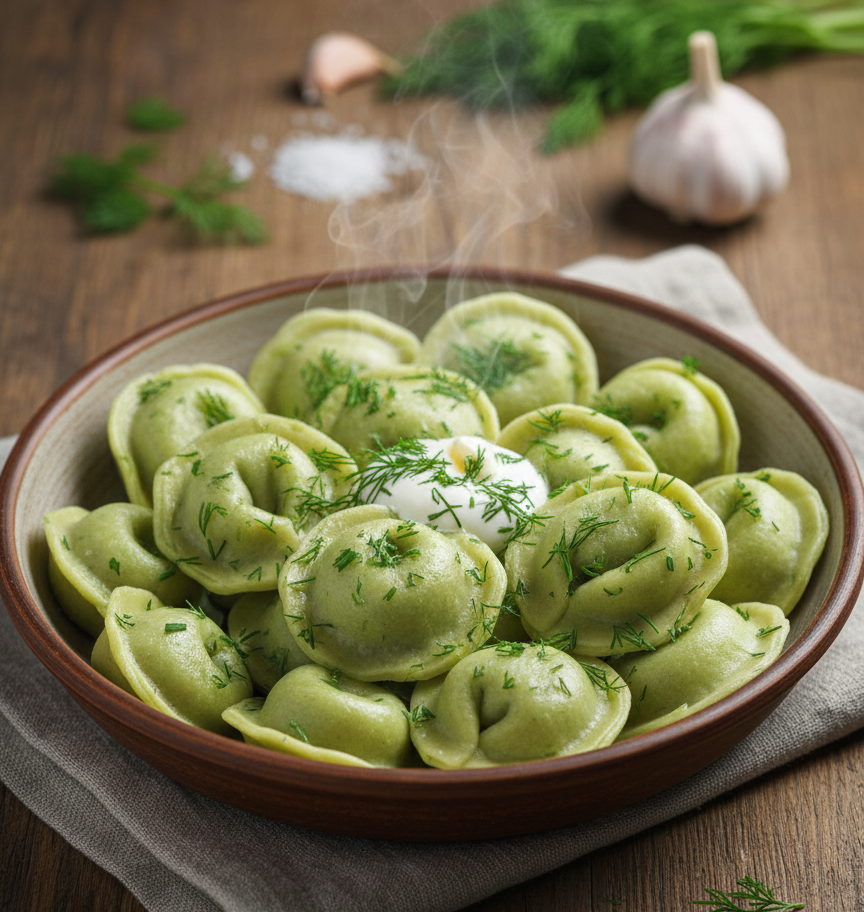 Пельмени из рыбы лососёвых пород со шпинатом