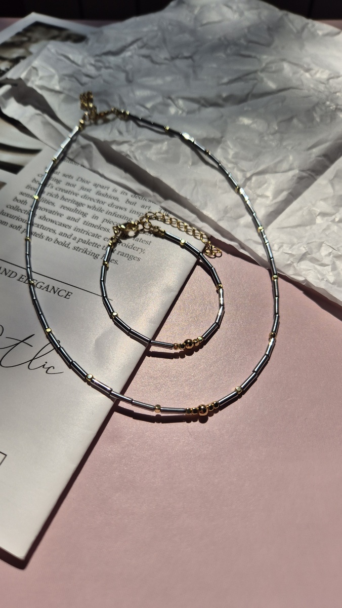 * биколорные чокер и браслет "Трубочки"