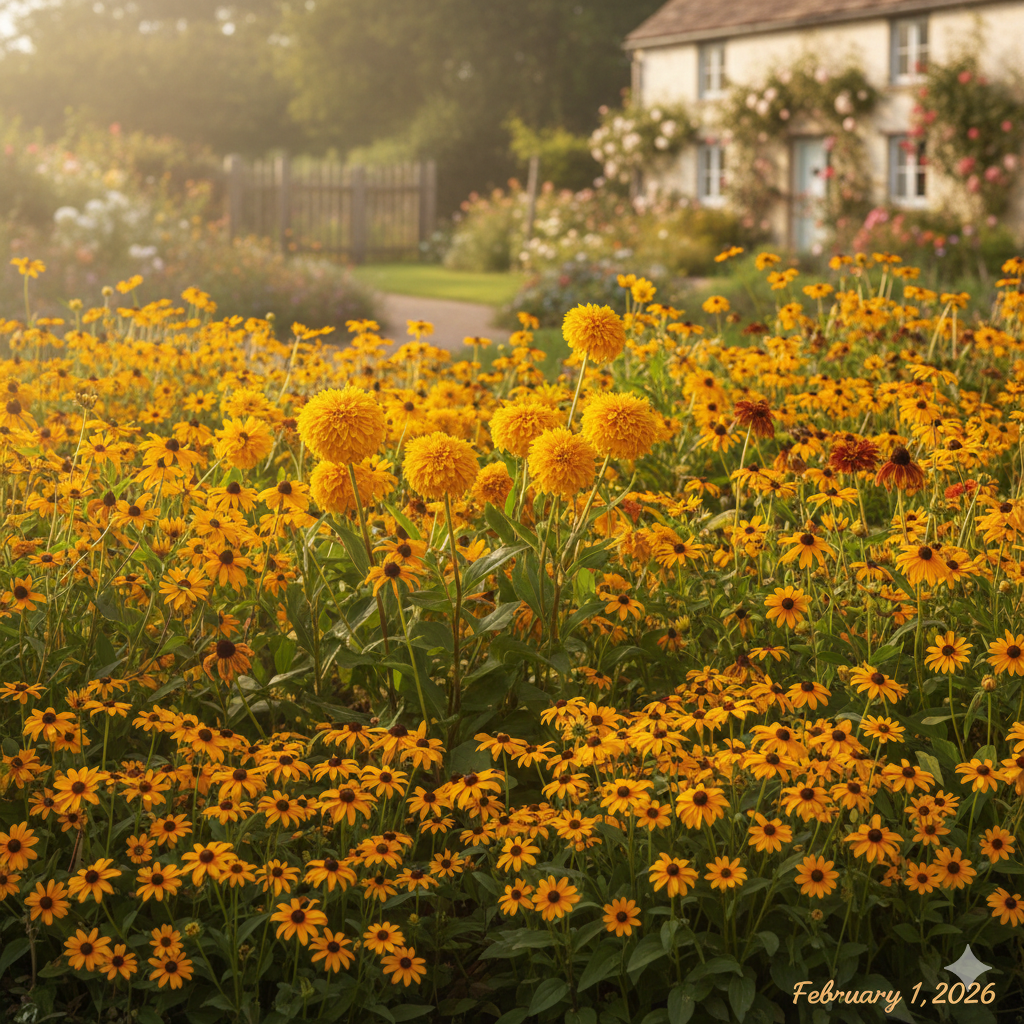 рудбекии или Золотой шар. Сгенерировано ИИ по моей просьбе