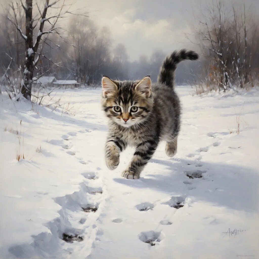 Снежный январь и котик от Алиса AI