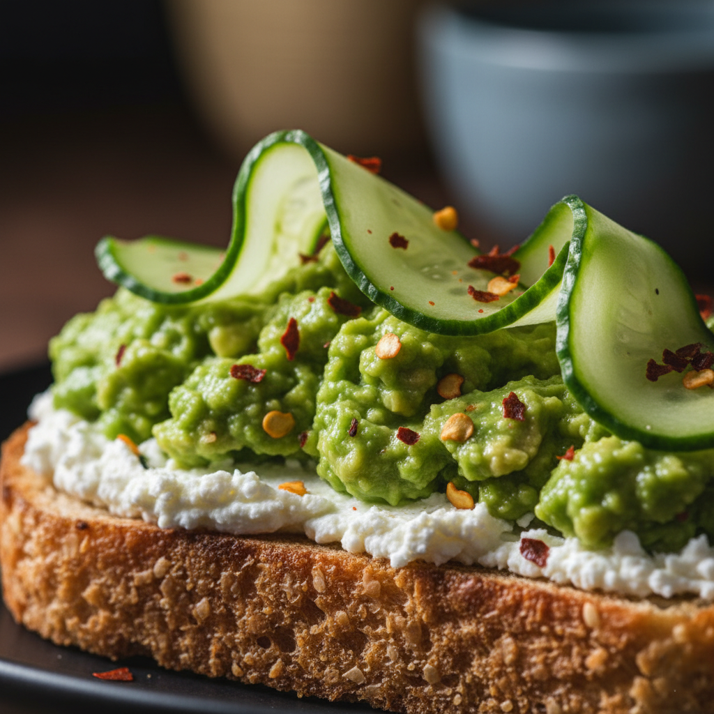 Авокадо-тост с творожным сыром и огурцом