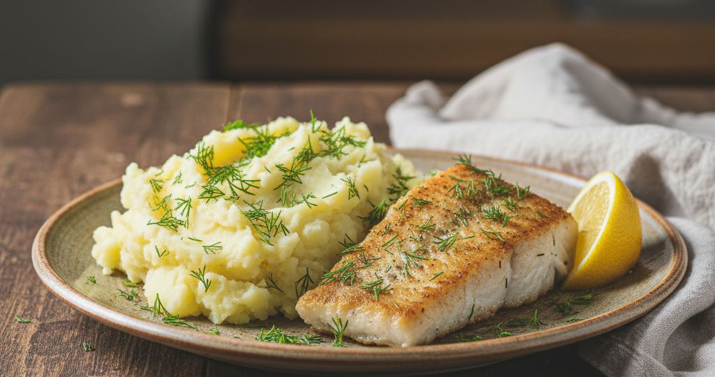 Ужин, который выручит после работы: нежная рыба с воздушным пюре и укропом