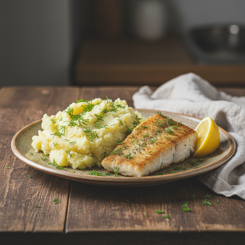 Нежная Рыба с Воздушным Пюре и Ароматом Укропа