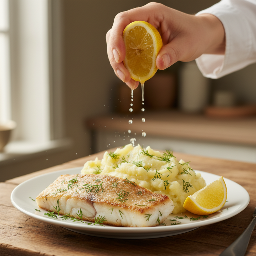 Нежная Рыба с Воздушным Пюре и Ароматом Укропа