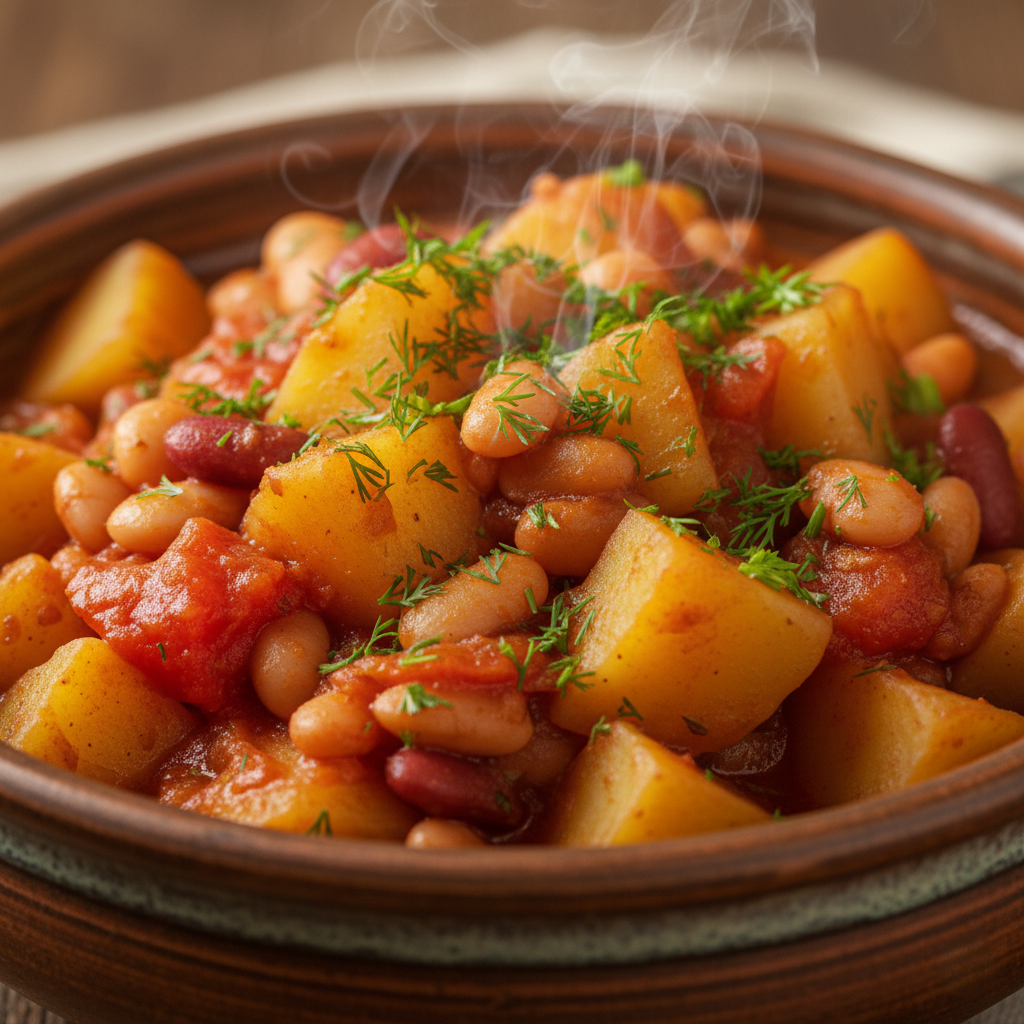 Тушеная Картошка с Фасолью и Томатами