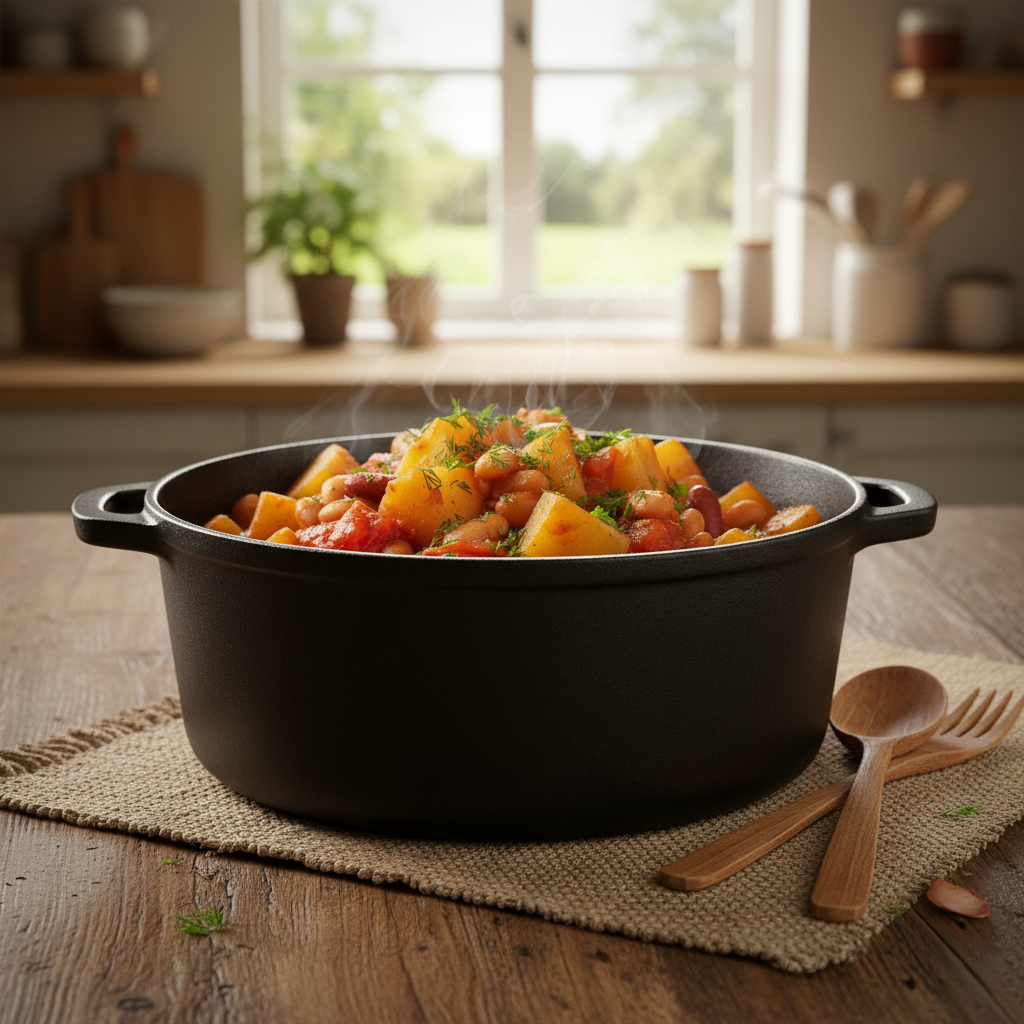 Тушеная Картошка с Фасолью и Томатами