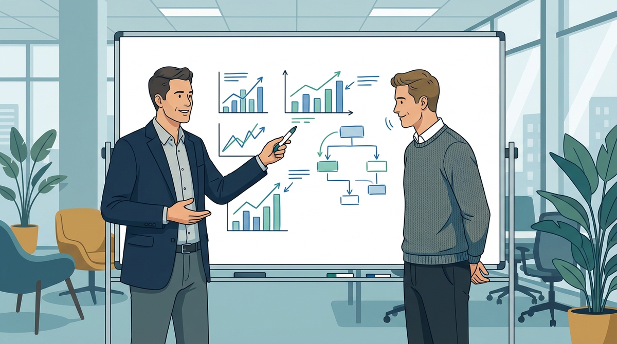 Продуктивный рабочий разговор с лёгкой улыбкой