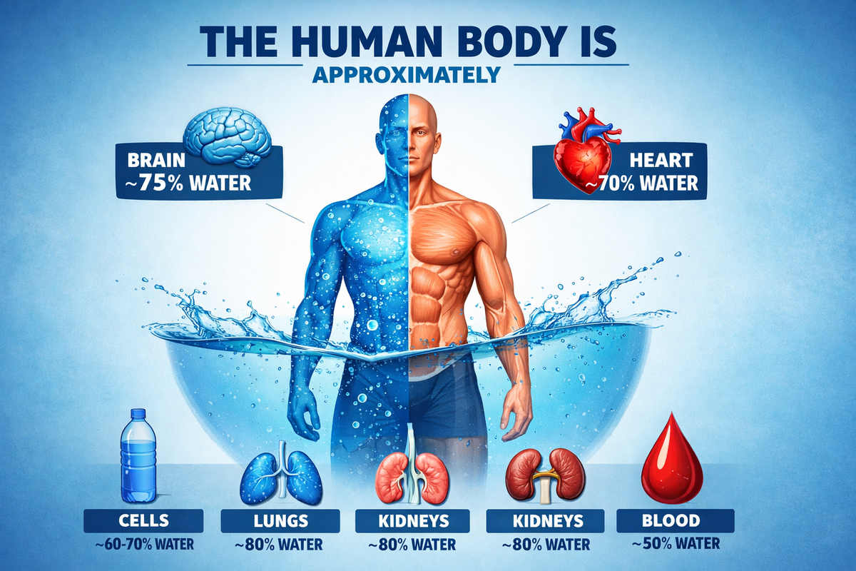 Тело взрослого человека состоит из воды примерно на 60%