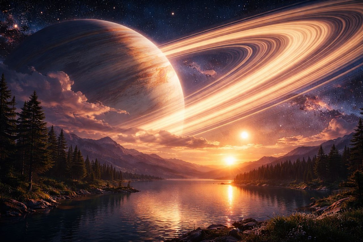 Визуализация "Земля на орбите сатурна" с помощью ИИ