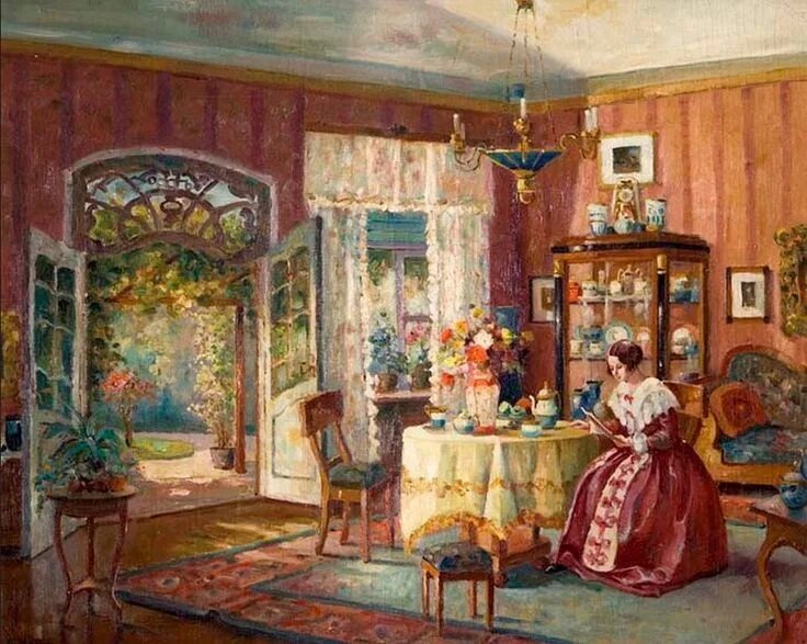 Anna Lavick-Werbe (1888-1951) — Lady in a Biedermeier Interior