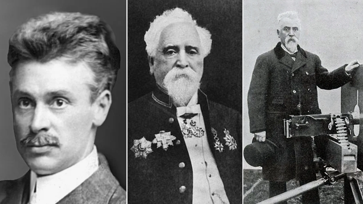 На фотографии: Сэр Ха́йрем Сти́венс Ма́ксим (Hiram Stevens Maxim) – американо-британский изобретатель и оружейник, создатель одного из самых знаменитых пулемётов – пулемёта Ма́ксима или пулемёта «Макси́м».