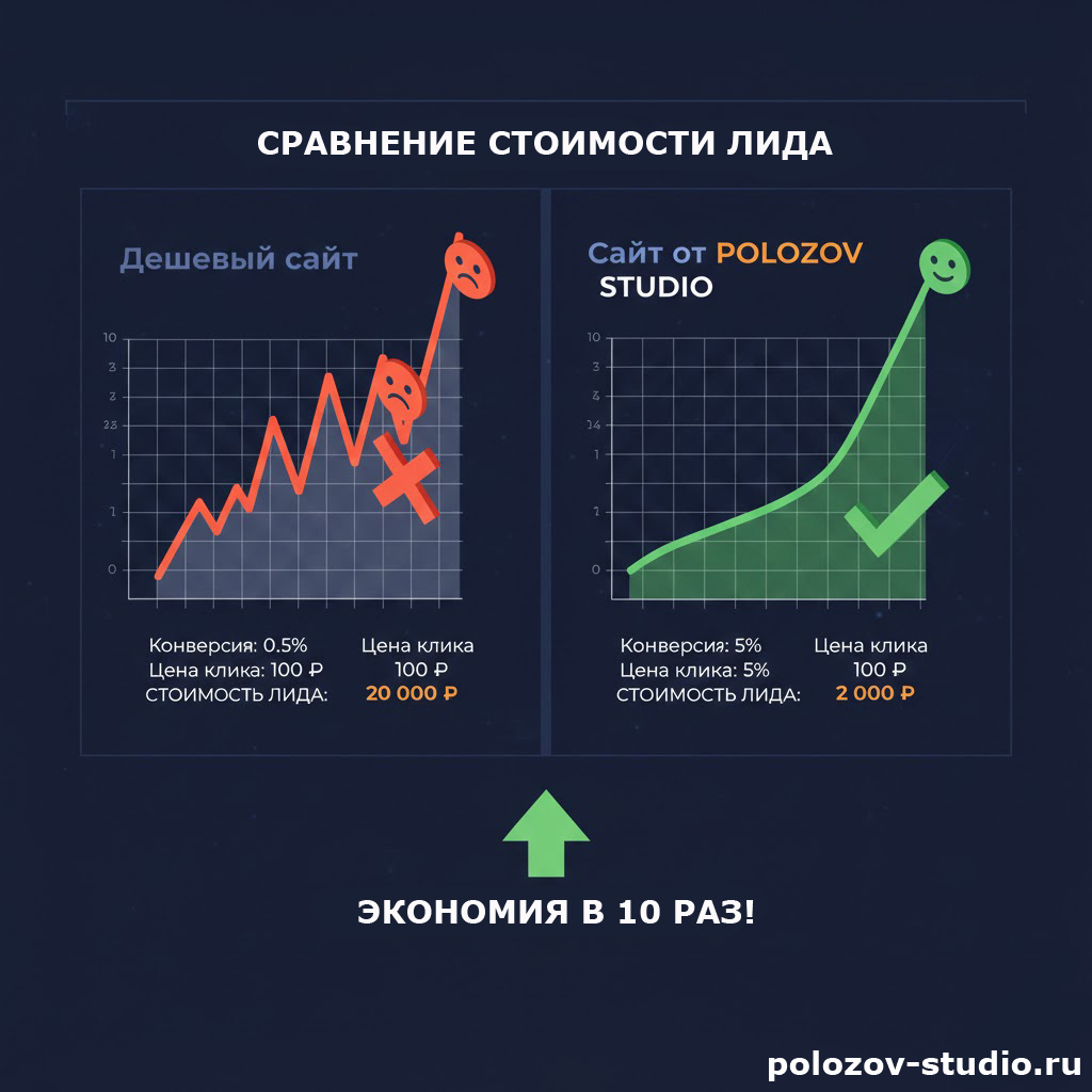 График сравнения стоимости лида на дешевом и дорогом сайте.