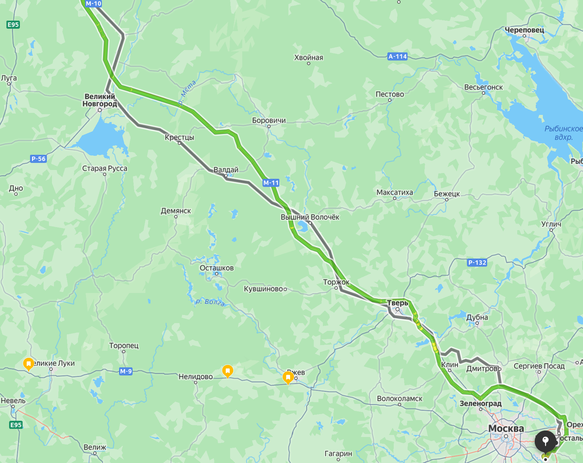 Маршруты по М10+А107 и М11+ЦКАД от Санкт-Петербурга до Раменского.