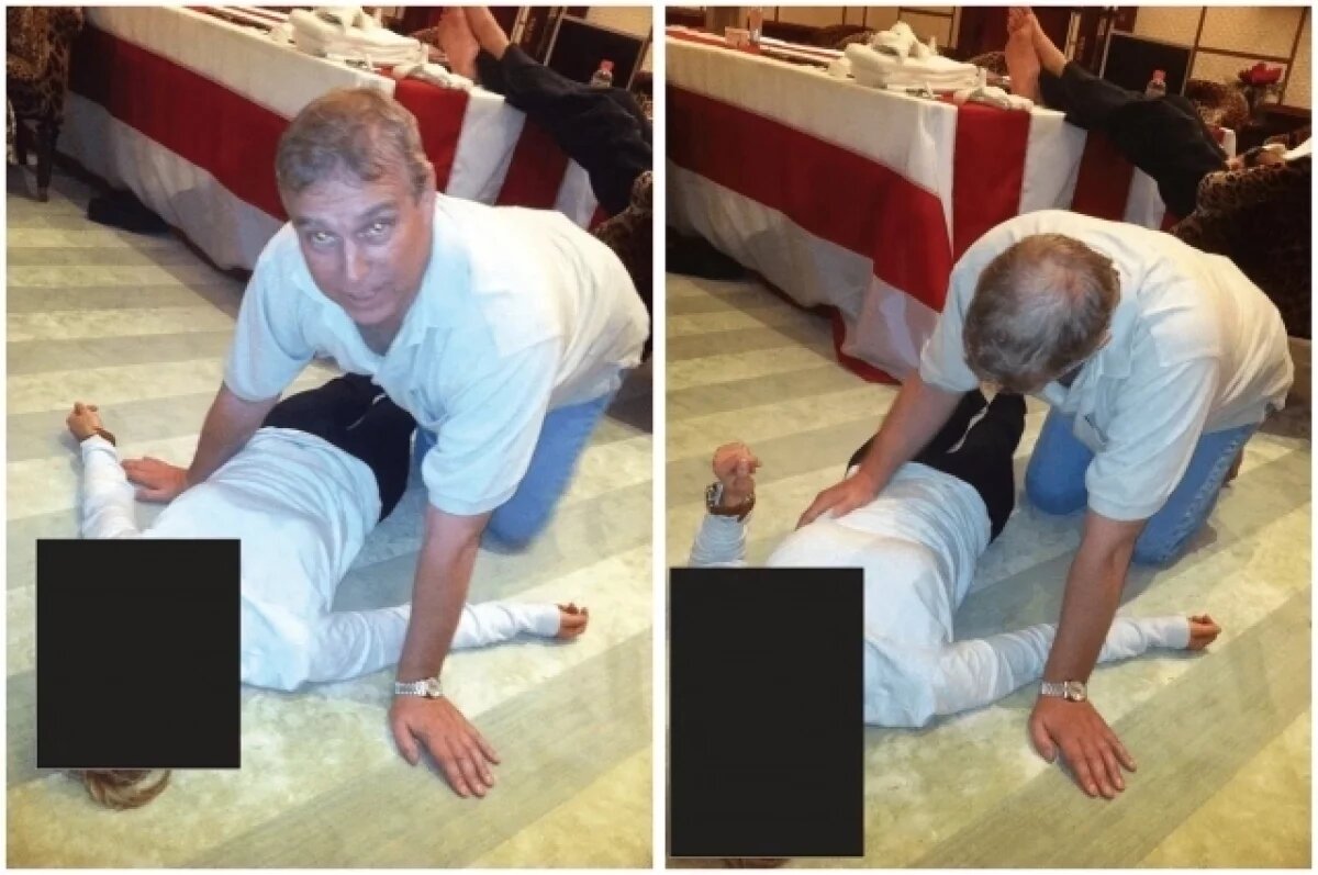    Появилось фото экс-принца Эндрю, где он лежит на полу с молодой девушкой