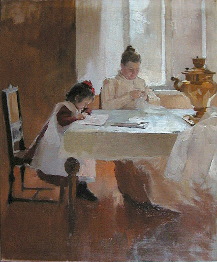 Николай Гаврильевич Пимоненко, «В семье», вторая половина XIX века. Из собрания Чувашского государственного художественного музея