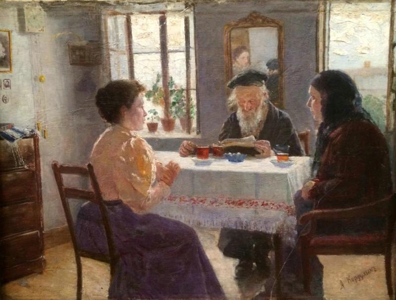 Алексей Иванович Корзухин, «Беседа за чаем», вторая половина XIX века. Из собрания Чайковского историко-художественного музея