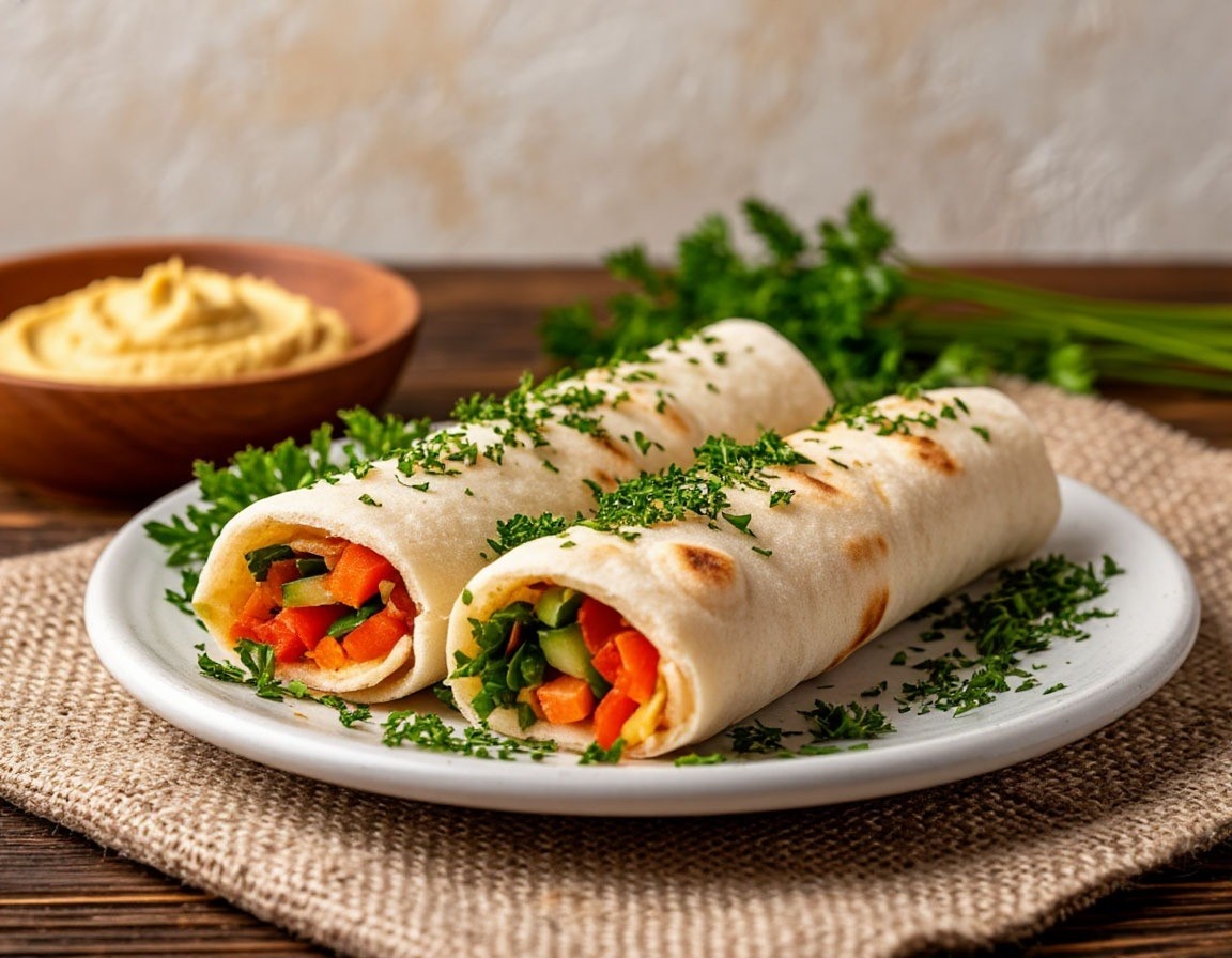 Овощная закуска в лаваше с хумусом