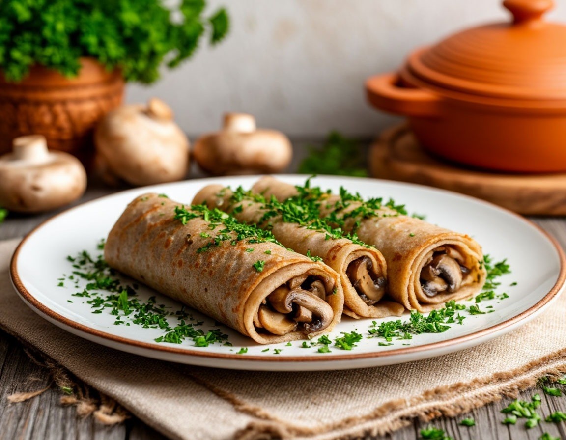 Блины гречневые с грибами и луком