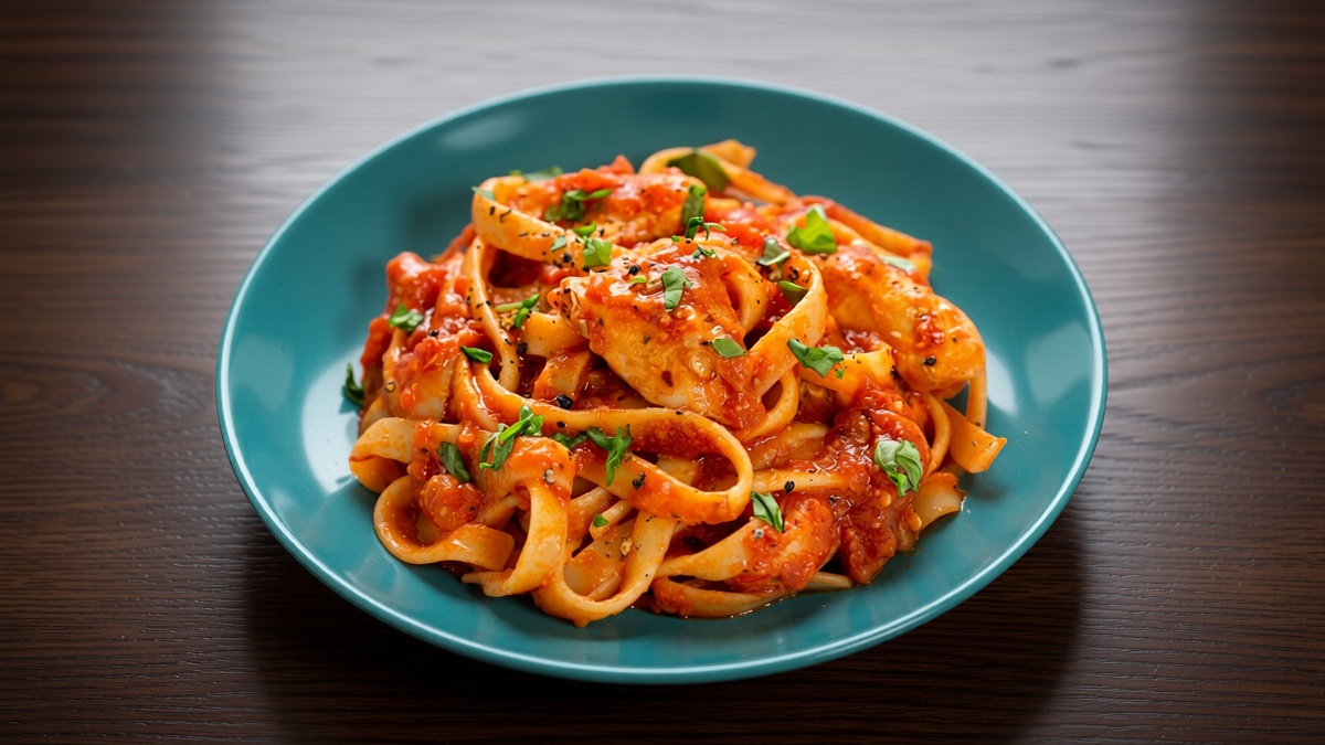 Фетучини с курицей су-вид