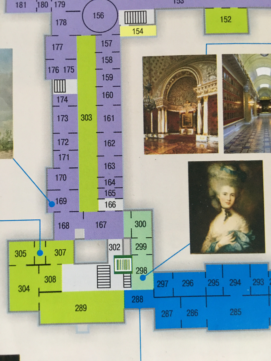 ризалит Вырвиглаз на плане второго этажа (289-307 роскошные дворцовые интерьеры, 298-300 - Англия зеленым цветом)