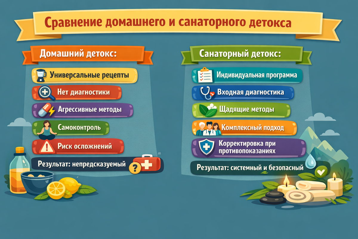 Сравнение домашнего и санаторного детокса
