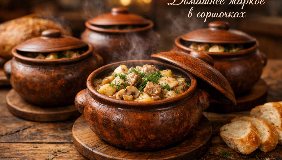 Жаркое в горшочках с грибами и сметаной: ставлю в духовку и забываю на полтора часа