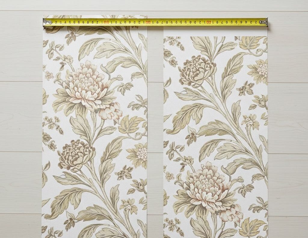 При раппорте 64 см значительная часть рулона уходит в обрезки для точного совмещения узора — именно поэтому для таких моделей запас должен составлять до 30%.  📷
