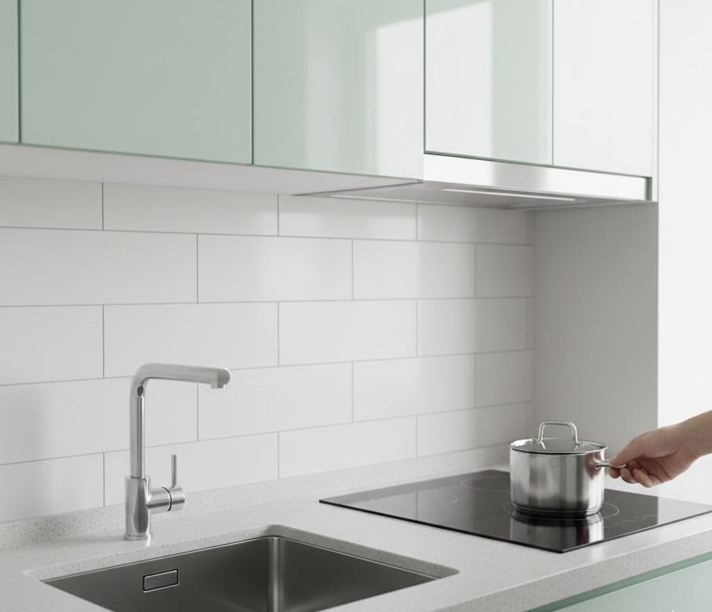 Расположение мойки и плиты в пределах 1,2 метра друг от друга повышает эффективность готовки на 18%, а глянцевые фасады помогают избежать психологического дискомфорта в тесном пространстве.  📷
