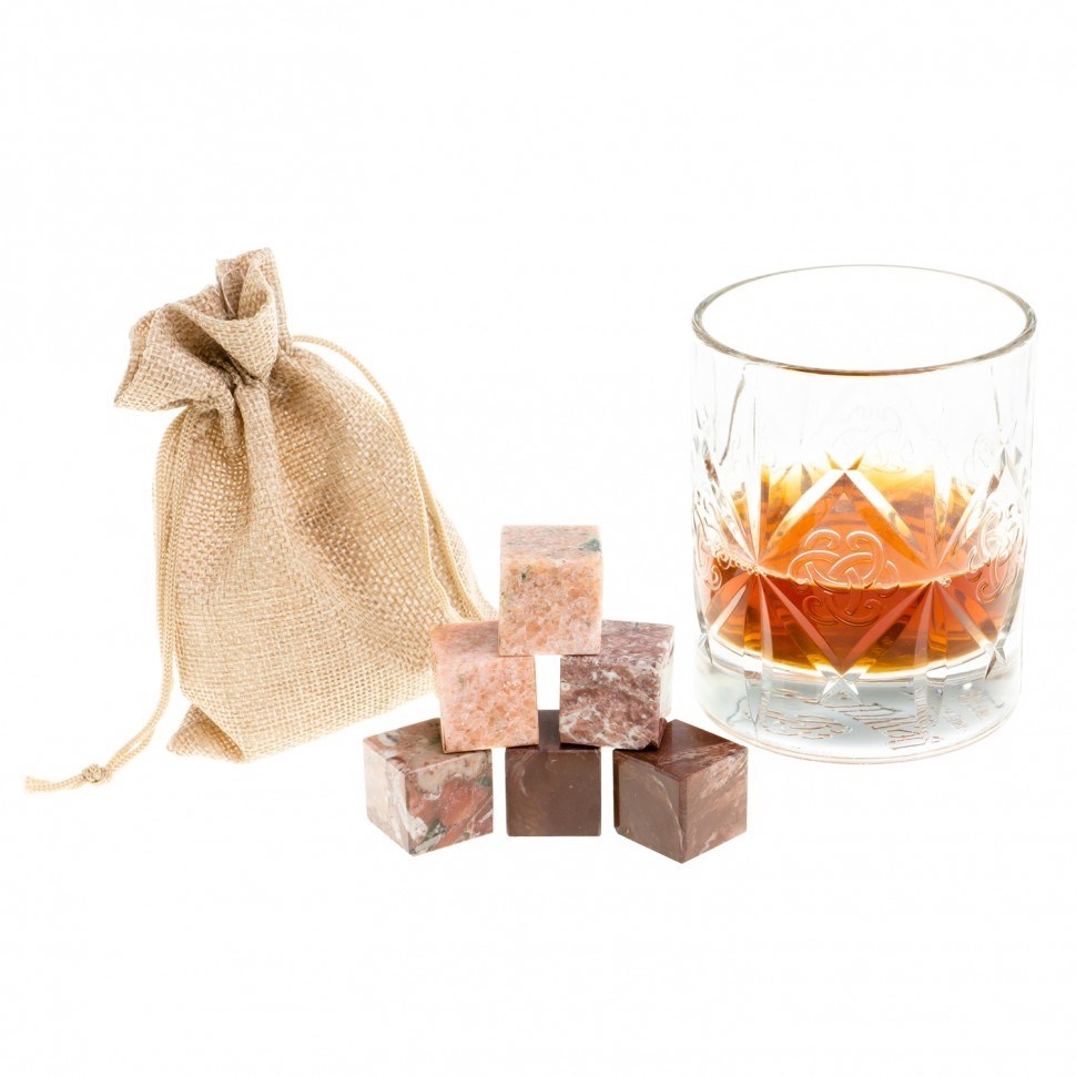 Камни для виски: 6 кубиков (лемезит, креноид, розовый мрамор)