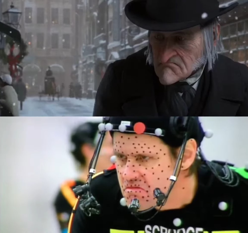 Кадр из фильма «Рождественская история» и съемки с Джимом Керри (2009) / Фото: YouTube/verdue_VHS_rental  📷
