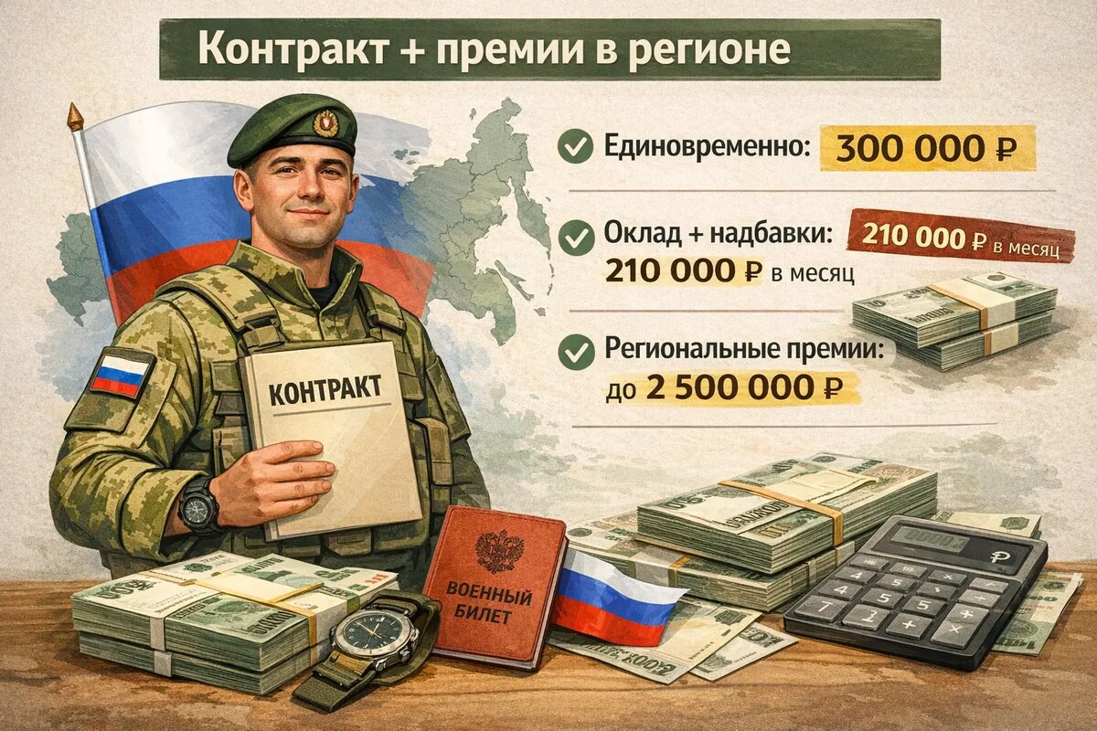 Выплаты по контракту на СВО с региональными премиями и зарплатой
