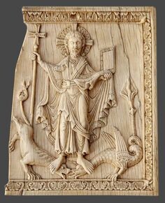 "Христос победитель, помирающий льва и дракона", слоновая кость, lX. век н.э, Оксфордская библиотека.