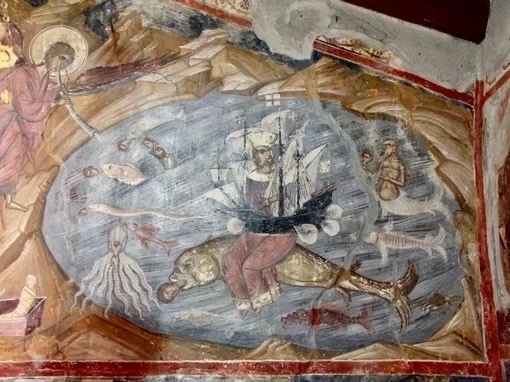 Фрагмент фрески "Страшный суд" в церкви на греческом острове Лесбос. XVI век.