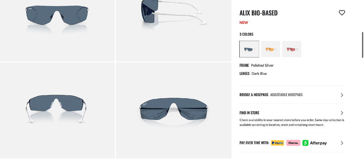 Скриншот из официального магазина Ray-Ban 