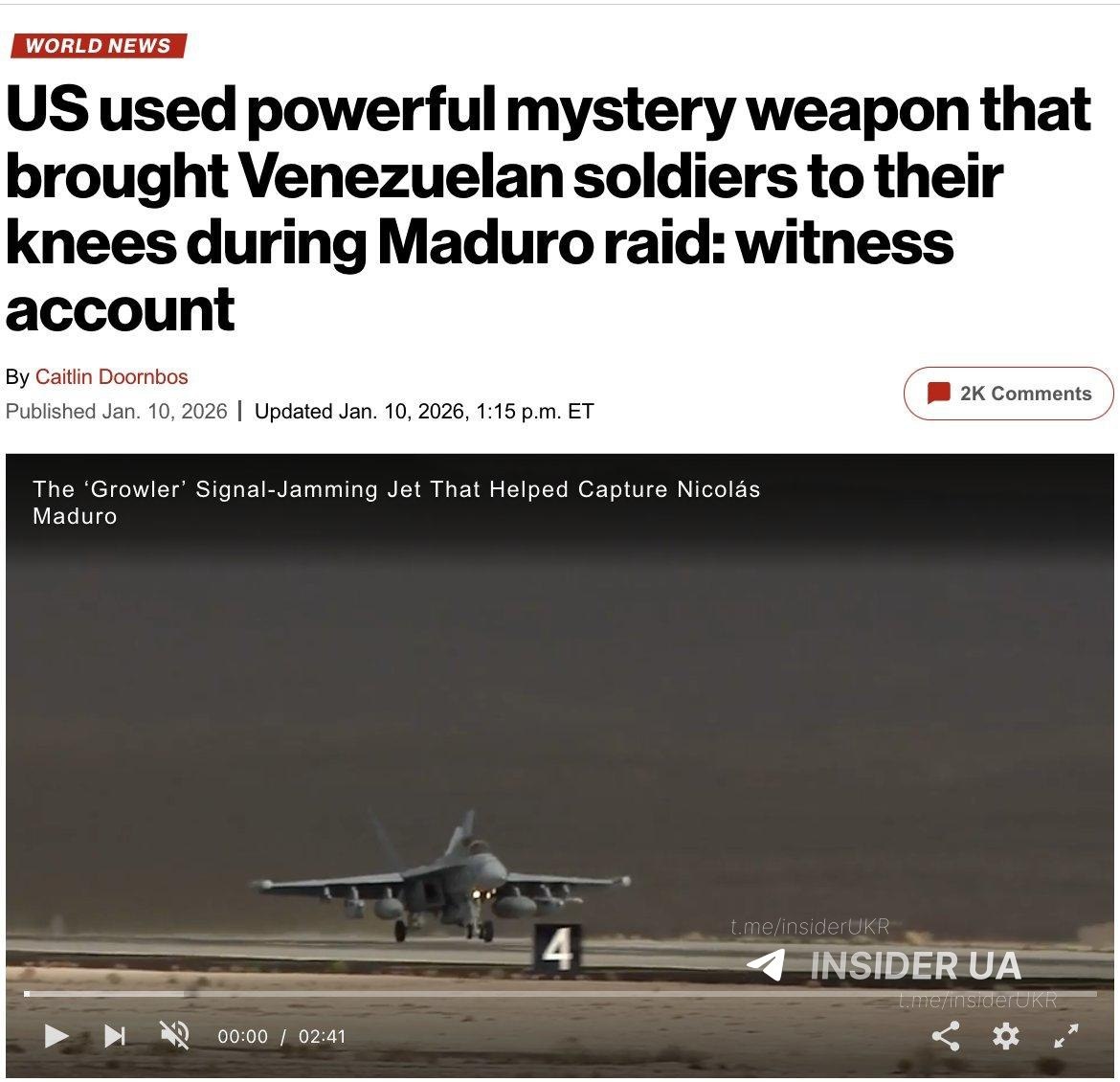 Самолёт ВВС США "Growler", на котором установлено психотронное оружие, скриншот статьи в New York Post 