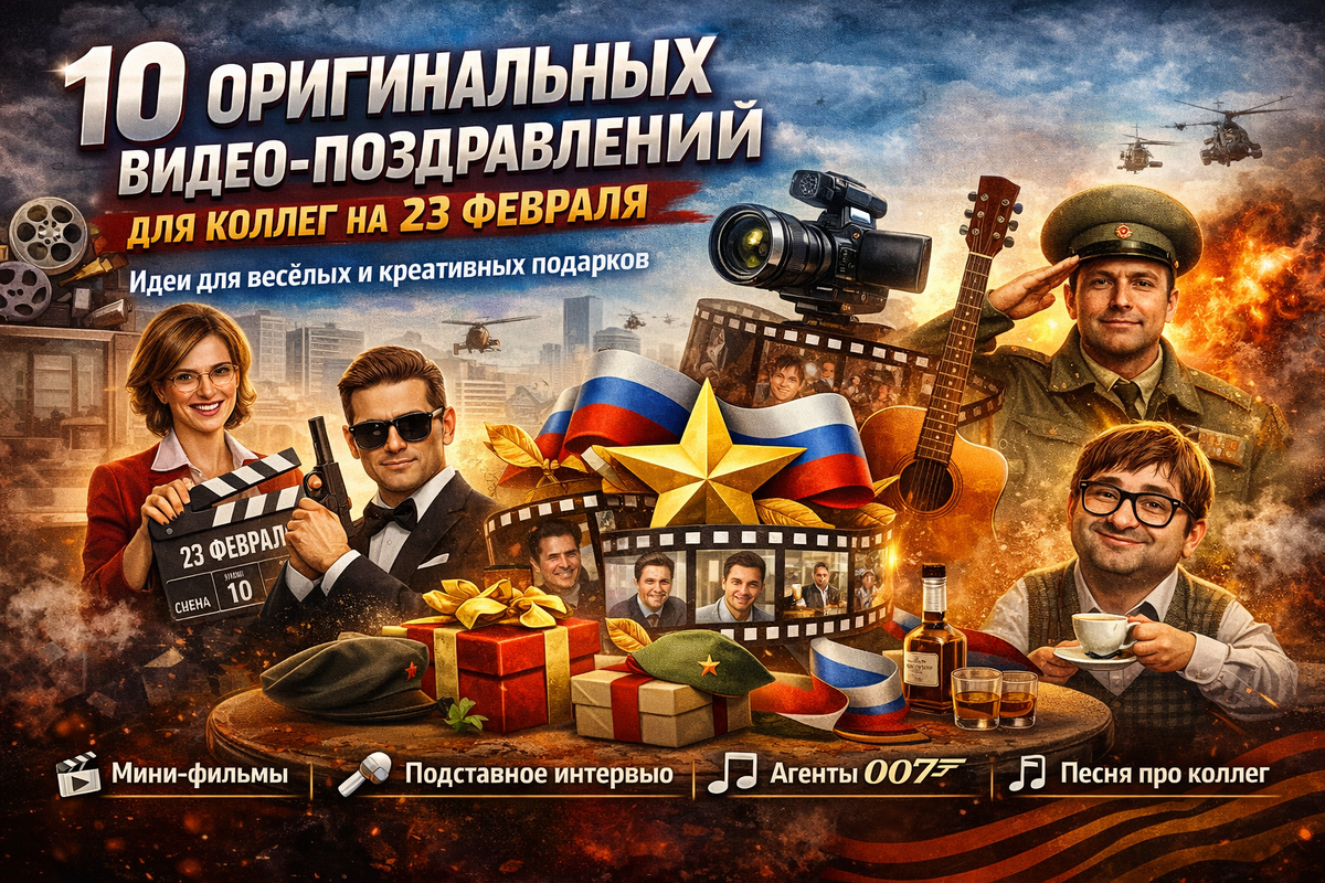 10 идей видео-поздравлений для коллег на 23 февраля. Коротко. Примеры.