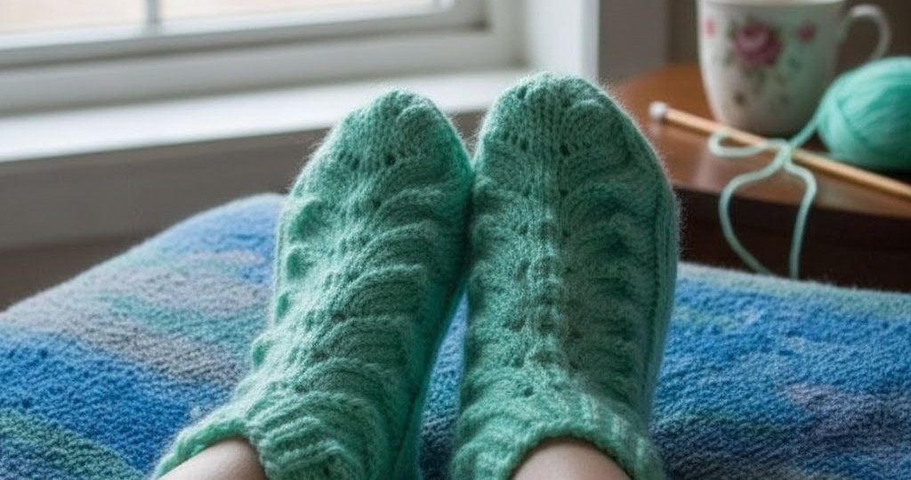 МК вяжем спицами: Носочки с ажурными листочками