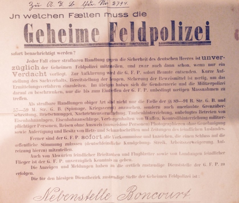 Плакат немецкой секретной полевой полиции времен Первой мировой