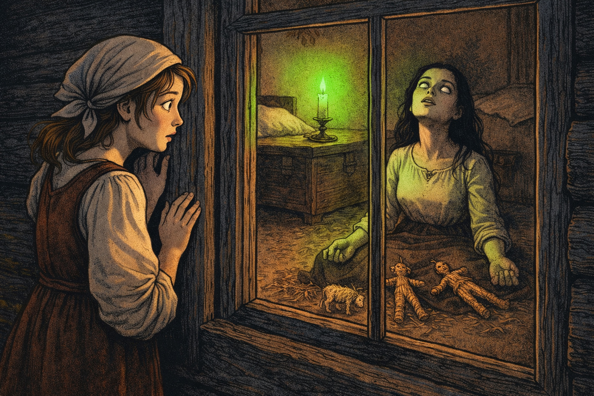 — На полу три куклы. Из воска и… и волос, наверное. Одна — как та девочка спящая, другая — как пастушок, третья… — её голос сорвался, — третья как… как наша Одноушка.