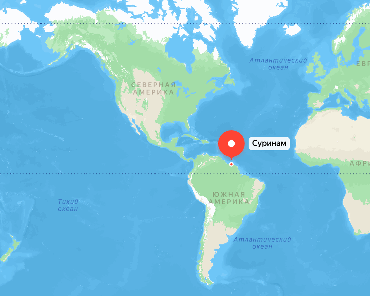 А вот и сам Суринам, точнее место на карте, где он находится