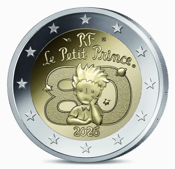 2€ 2026 Le Petit Prince 80 (Proof, аверс). Источник: monnaiedearis.fr