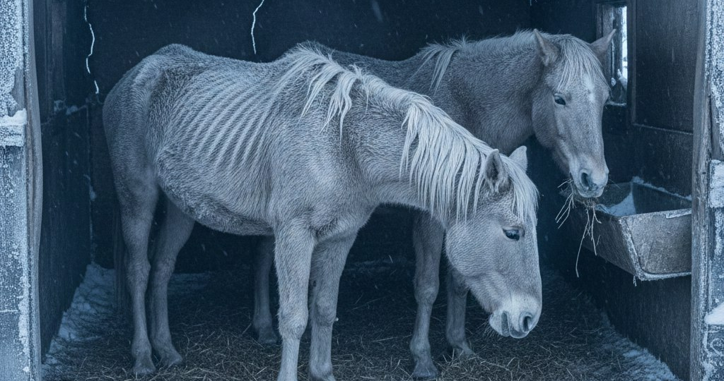 В Удмуртии лошади на короткой привязи страдают от холода и хозяина >