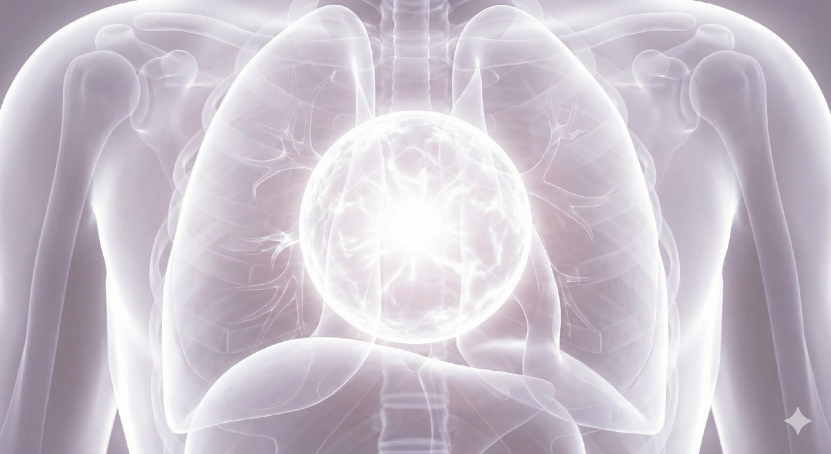 Абстрактное изображение света внутри тела, показывающее "внутренний резонанс" и "проводимость".