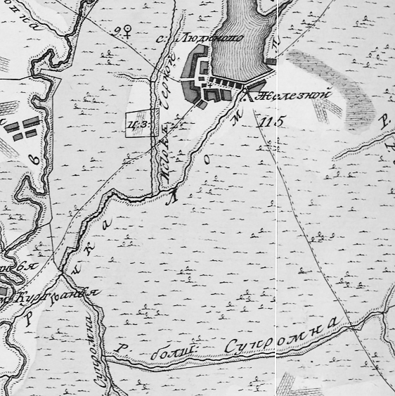 Речки Сукромна и Большая Сукромна на карте 1790 года. 